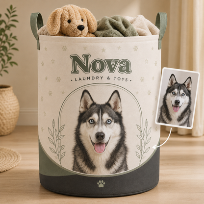 Custom Photo Dog Laundry Basket | Gift For Dog Lovers | Dog Bathroom Decor