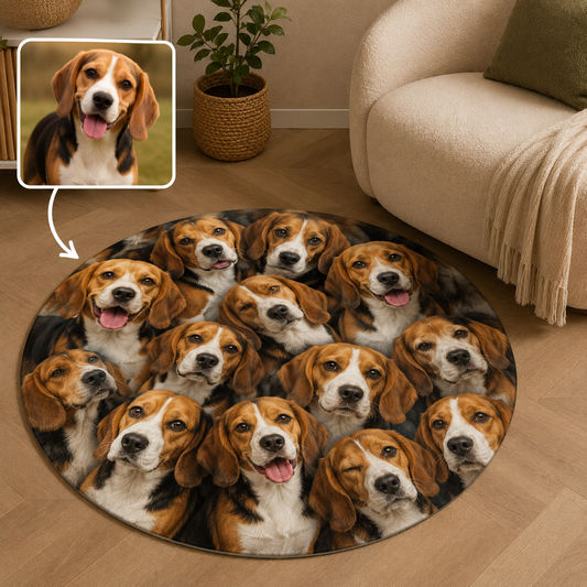Custom Photo Dog Face Round Carpet | Photo Pet Round Rug | Gift For Dog Lovers