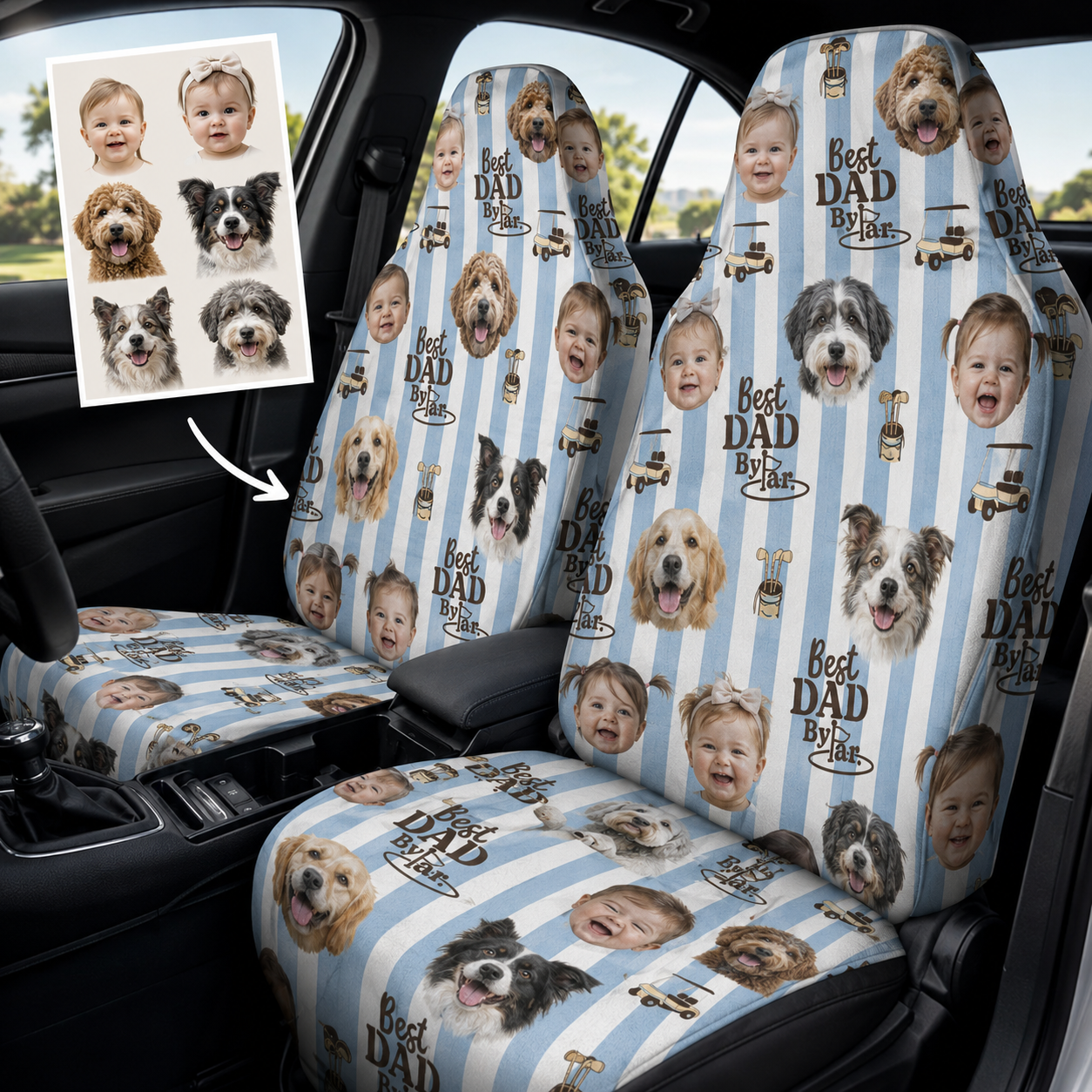 Personalized Best Dog Dad Portrait Car Seat Cover, Custom Dad Seat Protector, Gift For Dad TOM99