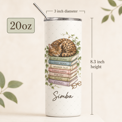 Personalized Photo Book Cat 20oz Skinny Tumbler – Custom Cat Photo Skinny Tumbler for Woman and Cat Owners TOM99