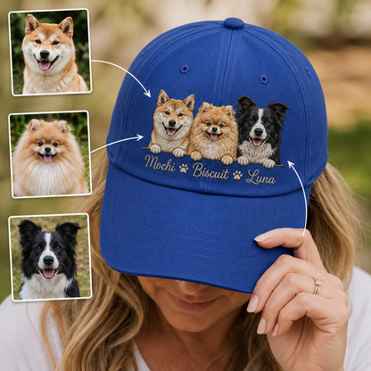 Custom Dog Face Embroidered Hat, Custom Embroidered Pet Portrait Hat | Gift For Dog Lover Pa99