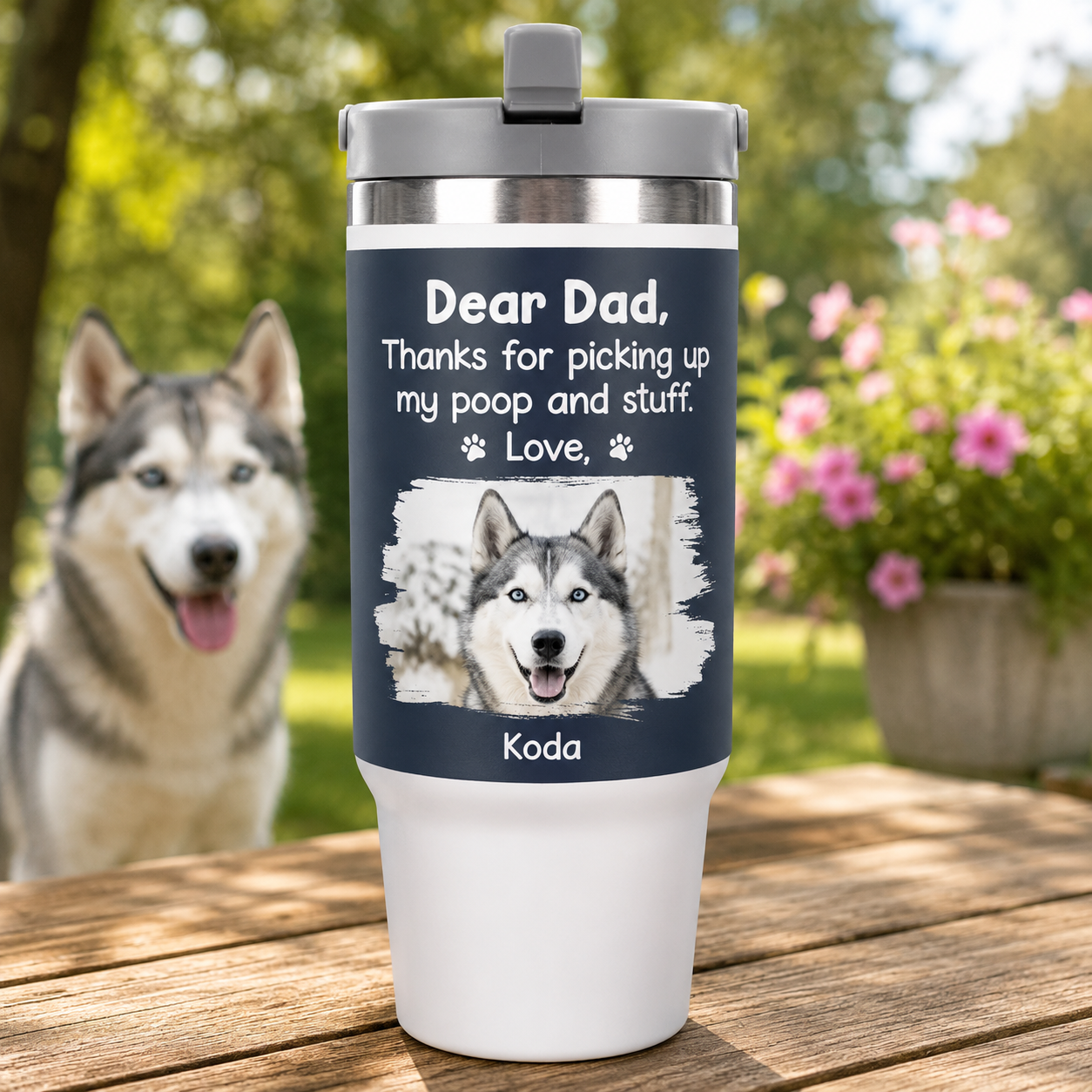 Custom Photo Dog Dad 30oz Tumbler | Gift For Dog Lovers | Pet Lover Gifts TOM99