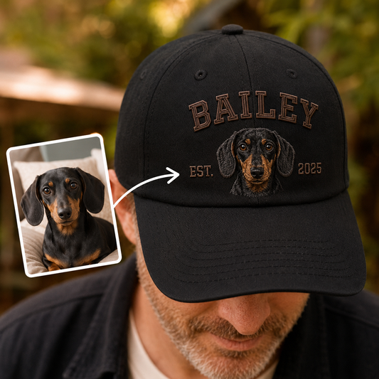 Custom Dog Portrait Embroidered Hat, Personalized Pet Name Cap, Memorial Dog Gift THUC99