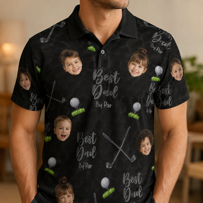 Custom Photo Best Dad By Par Golf Polo Shirt, Personalized Polo Shirt For Husband Dad Grandfather TOM99