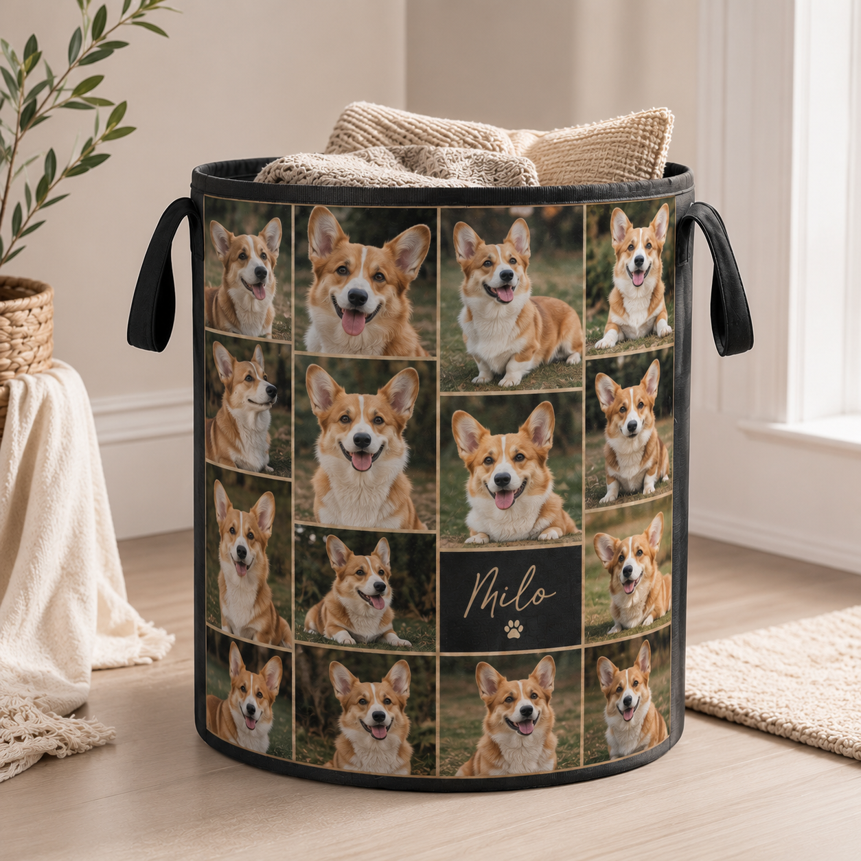 Custom Photo Dog Laundry Basket | Gift For Dog Lovers | Dog Bathroom Decor