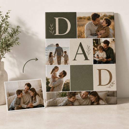 Custom Photo Dad's Family Canvas Wall Art - Custom Gift For Dad TOM99