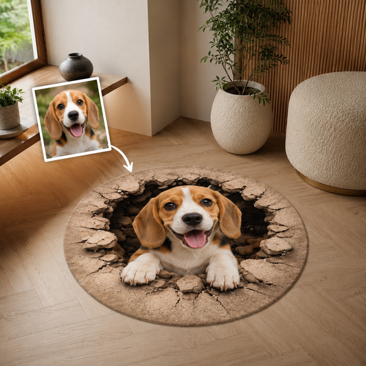Custom Photo Dog Round Carpet | Photo Pet Round Rug | Gift For Dog Lovers