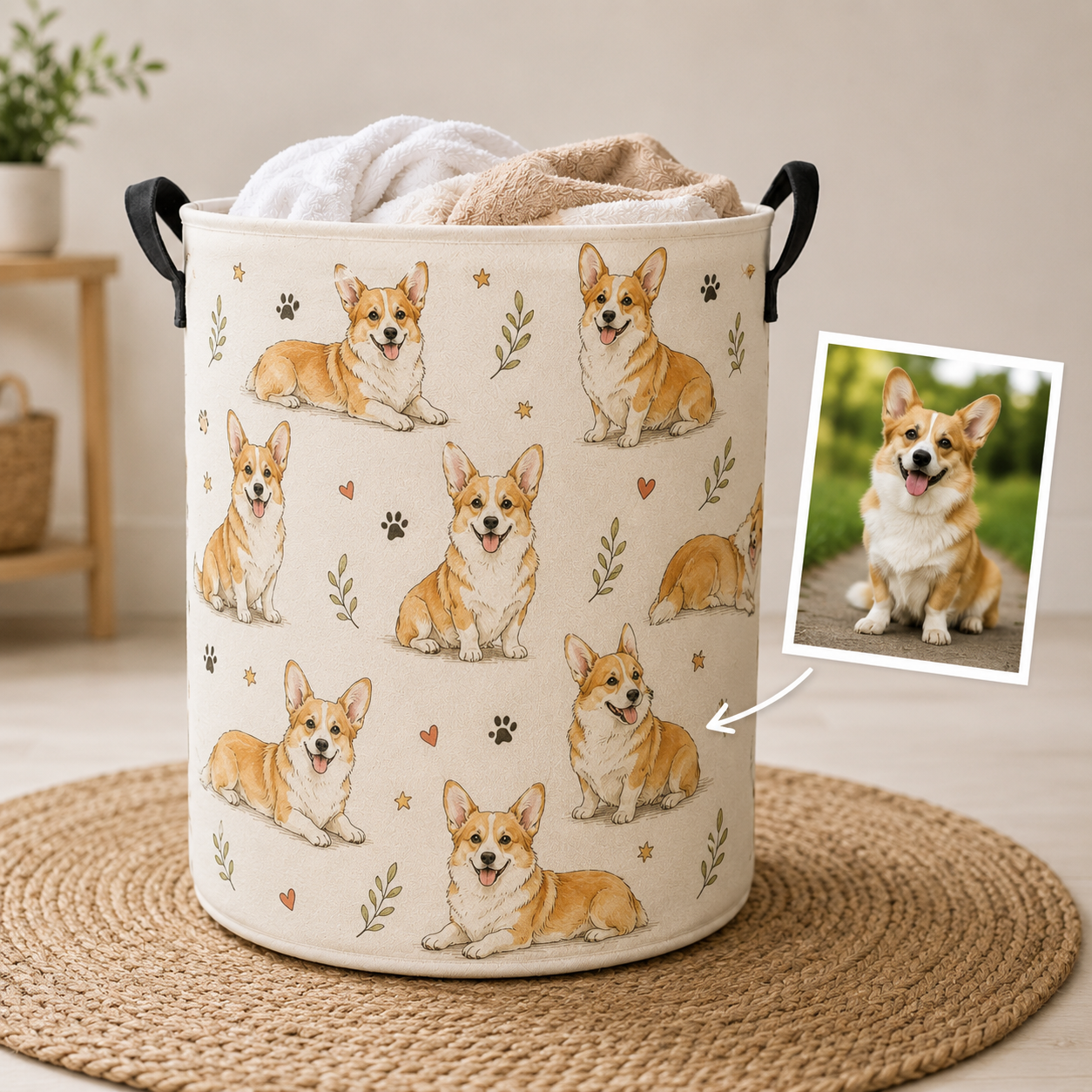 Custom Photo Dog Laundry Basket | Gift For Dog Lovers | Dog Bathroom Decor