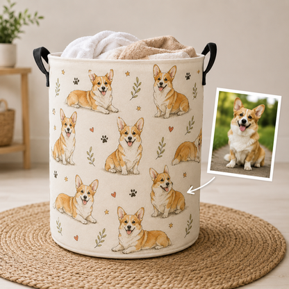 Custom Photo Dog Laundry Basket | Gift For Dog Lovers | Dog Bathroom Decor