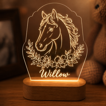 Custom Photo Flower Horse Wooden Led Light | Personalized Horse Photo Wooden Led Light | Gift For Horse Lovers TOM99