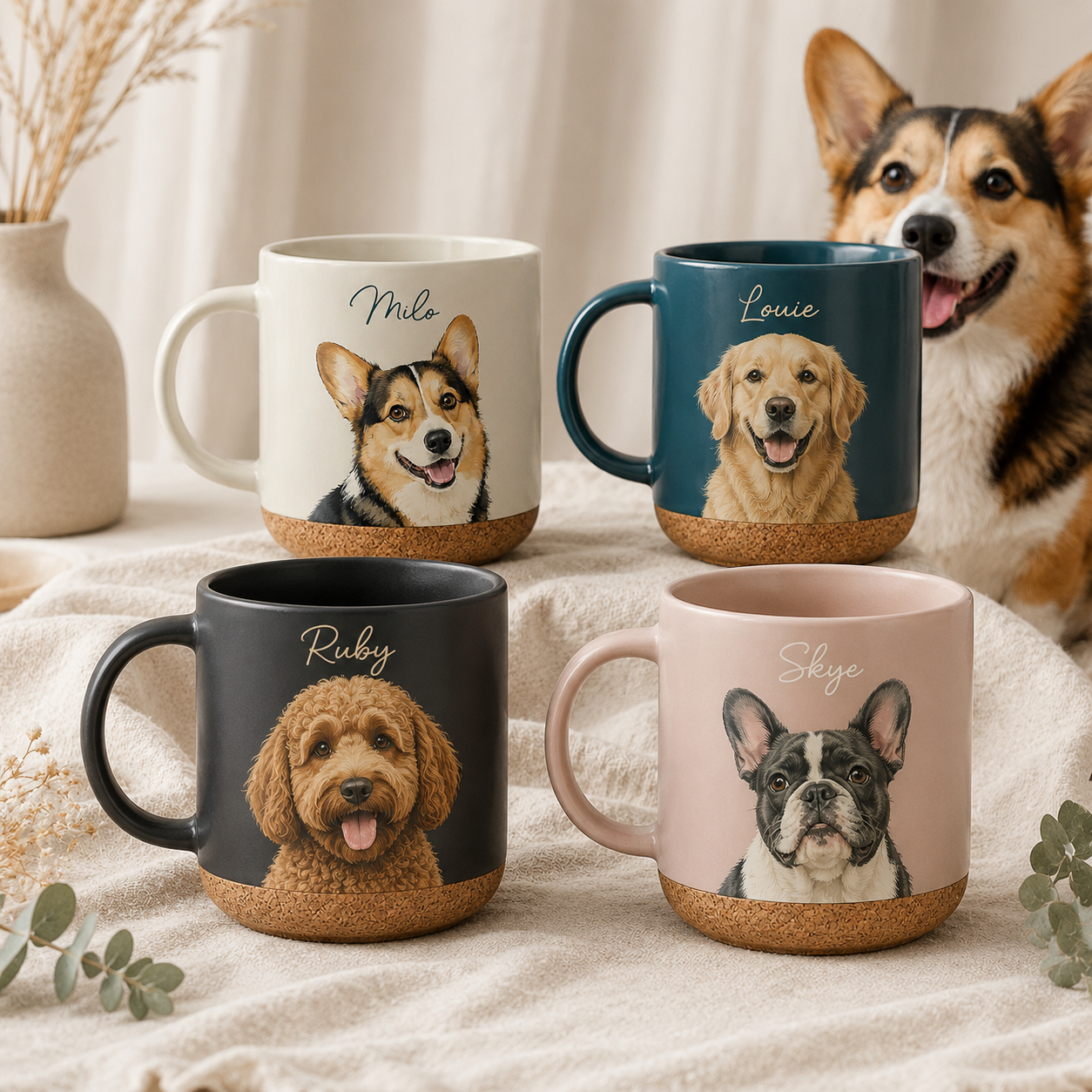 Custom Photo Dog 12oz Cork Mug | Gift For Dog Lovers | Pet Lover Gifts TOM99