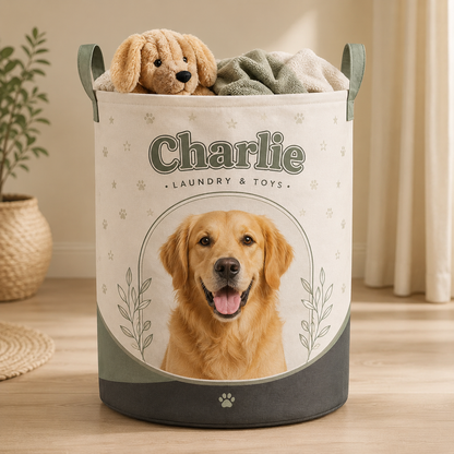 Custom Photo Dog Laundry Basket | Gift For Dog Lovers | Dog Bathroom Decor