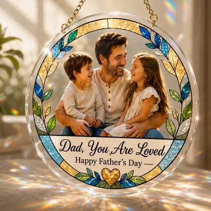 Custom Photo Dad Stained Glass Suncatcher – Personalized Dad Gifts | Gift For Dad TOM99