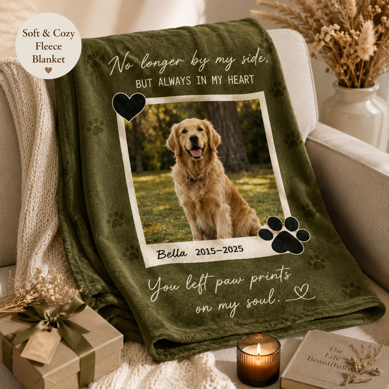 Custom Photo Dog Memorial Blanket, Personalized Dog Lovers Gifts | Gift For Dog Lovers TOM99