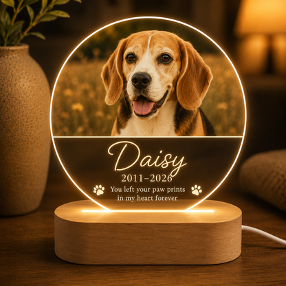 Custom Photo Dog Memorial Wooden LED Light | Personalized Dog Photo LED Night Light | Pet Loss Sympathy Gift TOM99