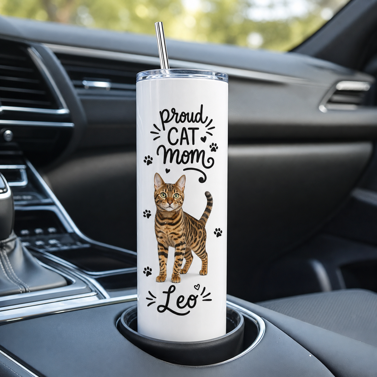 Personalized Crazy Cat Mom 20oz Skinny Tumbler – Custom Cat Photo Skinny Tumbler for Woman and Cat Owners TOM99