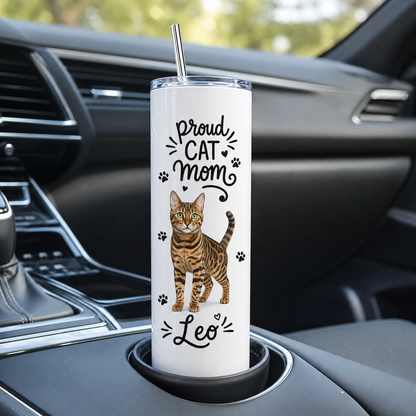 Personalized Crazy Cat Mom 20oz Skinny Tumbler – Custom Cat Photo Skinny Tumbler for Woman and Cat Owners TOM99