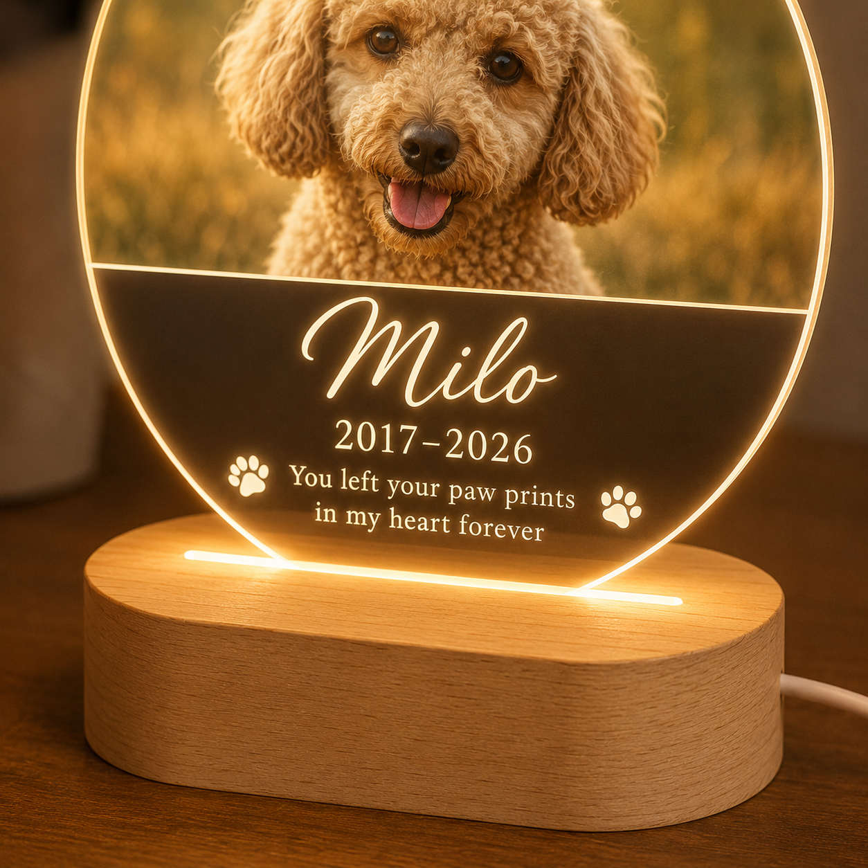 Custom Photo Dog Memorial Wooden LED Light | Personalized Dog Photo LED Night Light | Pet Loss Sympathy Gift TOM99