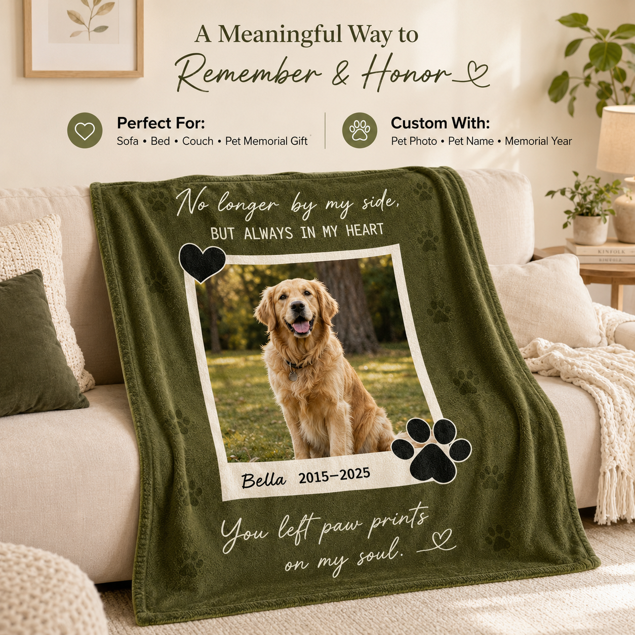 Custom Photo Dog Memorial Blanket, Personalized Dog Lovers Gifts | Gift For Dog Lovers TOM99