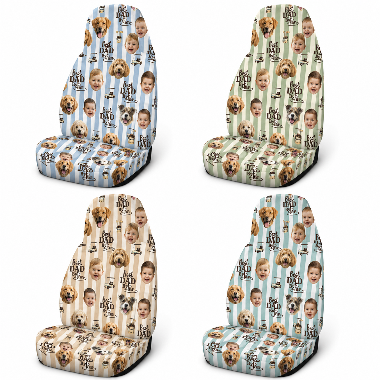 Personalized Dog Dad Portrait Car Seat Cover, Custom Dad Seat Protector, Gift For Dad TOM99