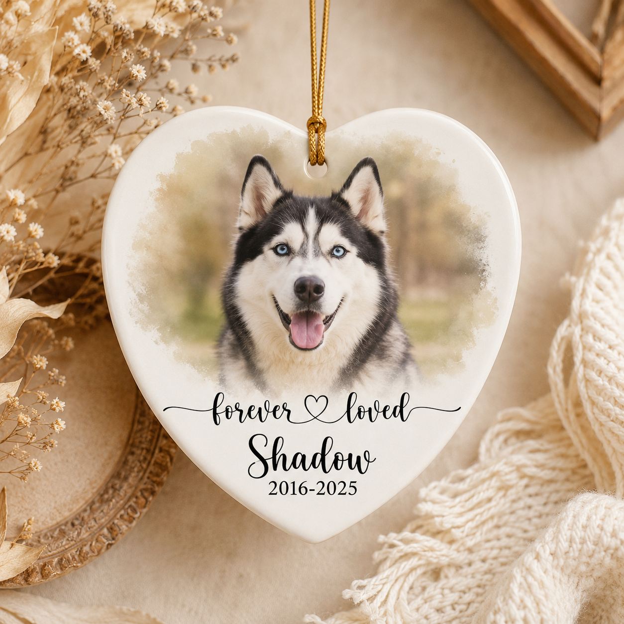 Custom Photo Dog Memorial Ceramic Ornament | Personalized Dog Lovers Gifts | Gift For Dog Lovers TOM99