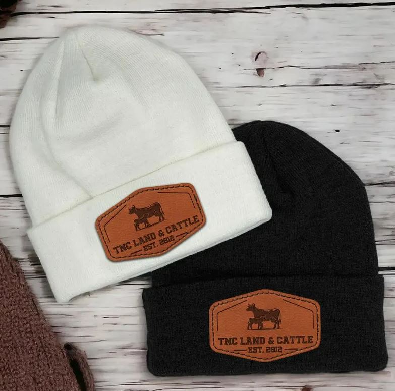 Custom Farm Name And Est Year Beanie Gifts | Personalized Winter Hats with Leather Patch | Farmer Gifts