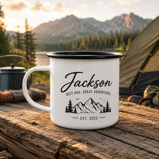 Personalized Dad Camp Mug 12oz, Custom Dad Enamel Cup, Gift For Dad TOM99
