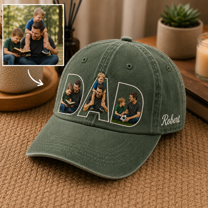 Custom Photo Dad & Kids Embroidered Hat, Personalized Cap, Custom Portrait Dad Hat, Father’s Day Gift TOM99