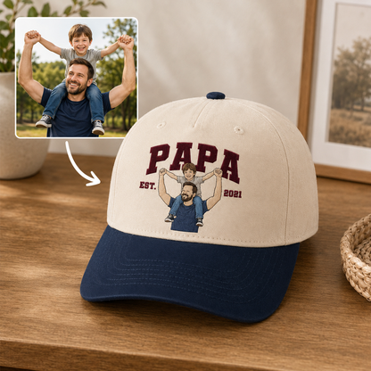 Custom Photo Dad Papa Embroidered Hat, Personalized Cap, Custom Portrait Dad Hat, Father’s Day Gift TOM99