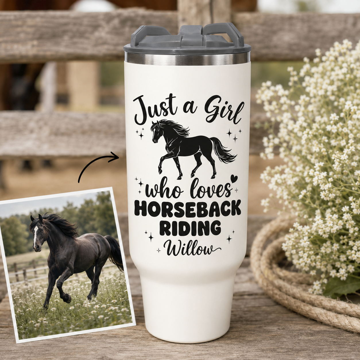 Custom Photo Girl Horse 30oz Tumbler | Gift For Horse Lovers | Pet Lover Gifts