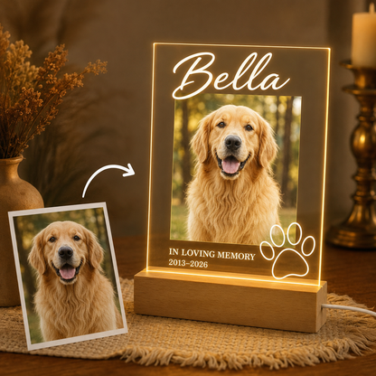 Custom Photo Dog In Loving Memorial Wooden LED Light | Personalized Dog Photo LED Night Light | Pet Loss Sympathy Gift TOM99