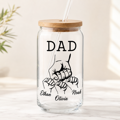 Custom Dad Bump Glass 16oz – Personalized Dad Glass Cup with Bamboo Lid & Straw | Gift For Father  TOM99