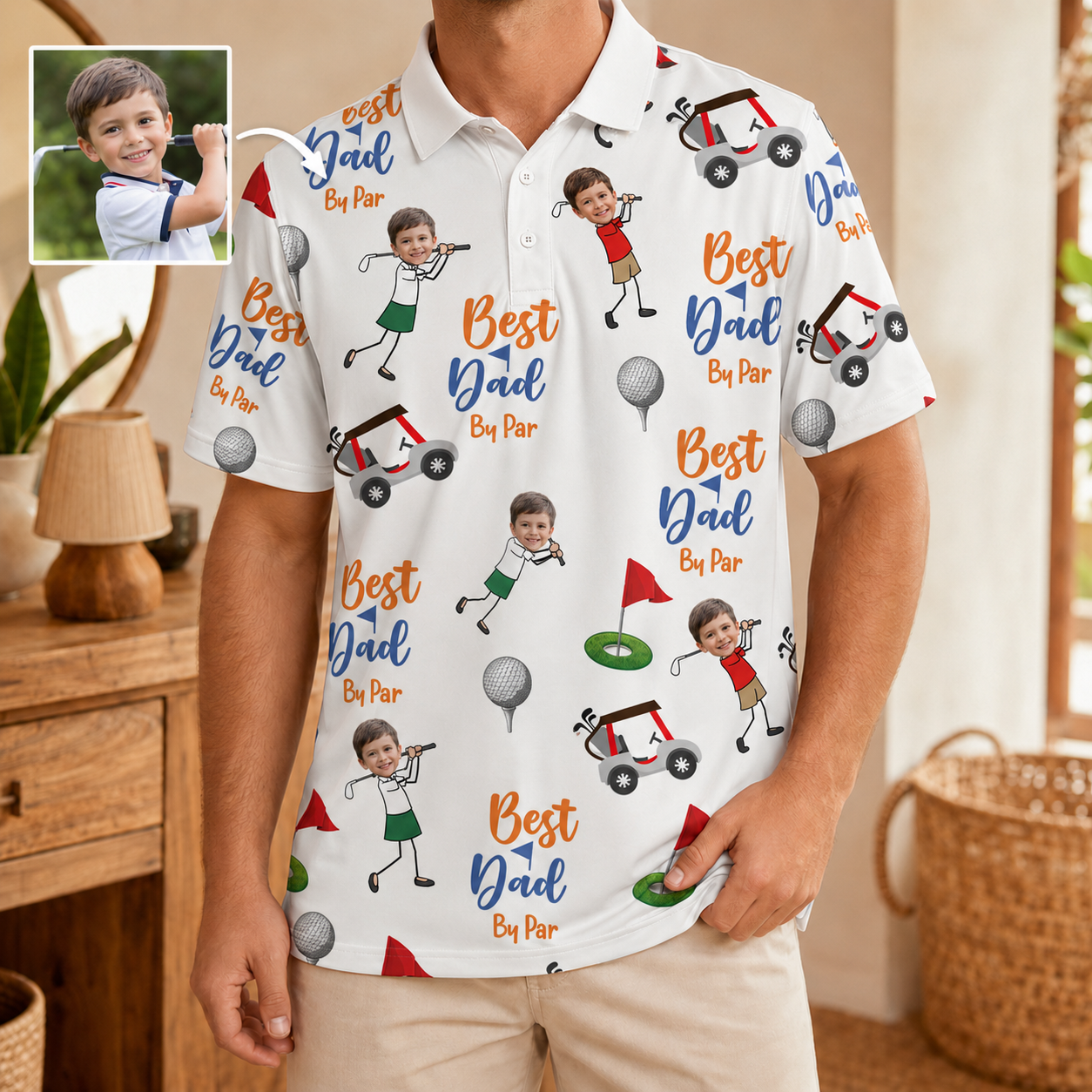 Custom Photo Best Dad By Par Polo Shirt, Personalized Polo Shirt For Husband Dad Grandfather TOM99