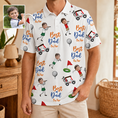 Custom Photo Best Dad By Par Polo Shirt, Personalized Polo Shirt For Husband Dad Grandfather TOM99