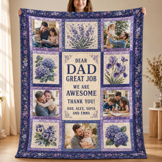 Custom Dad Thank You Photo Blanket, Personalized Dad Gifts | Gift For Dad TOM99