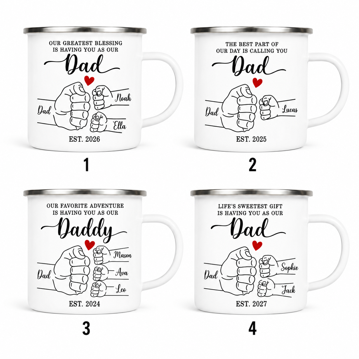 Personalized Dad Bump Camp Mug 12oz, Custom Dad Enamel Cup, Gift For Dad TOM99