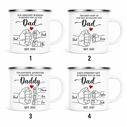 Personalized Dad Bump Camp Mug 12oz, Custom Dad Enamel Cup, Gift For Dad TOM99