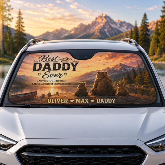 Personalized Best Dad Ever Car Windshield Sun Shade, Custom Car Sun Shade for Dad, Gift For Dad TOM99