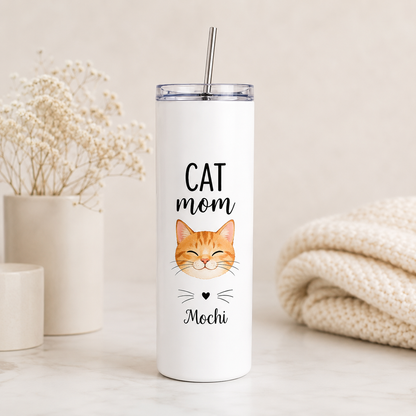 Personalized Photo Cat Mom 20oz Skinny Tumbler – Custom Cat Photo Skinny Tumbler for Woman and Cat Owners TOM99