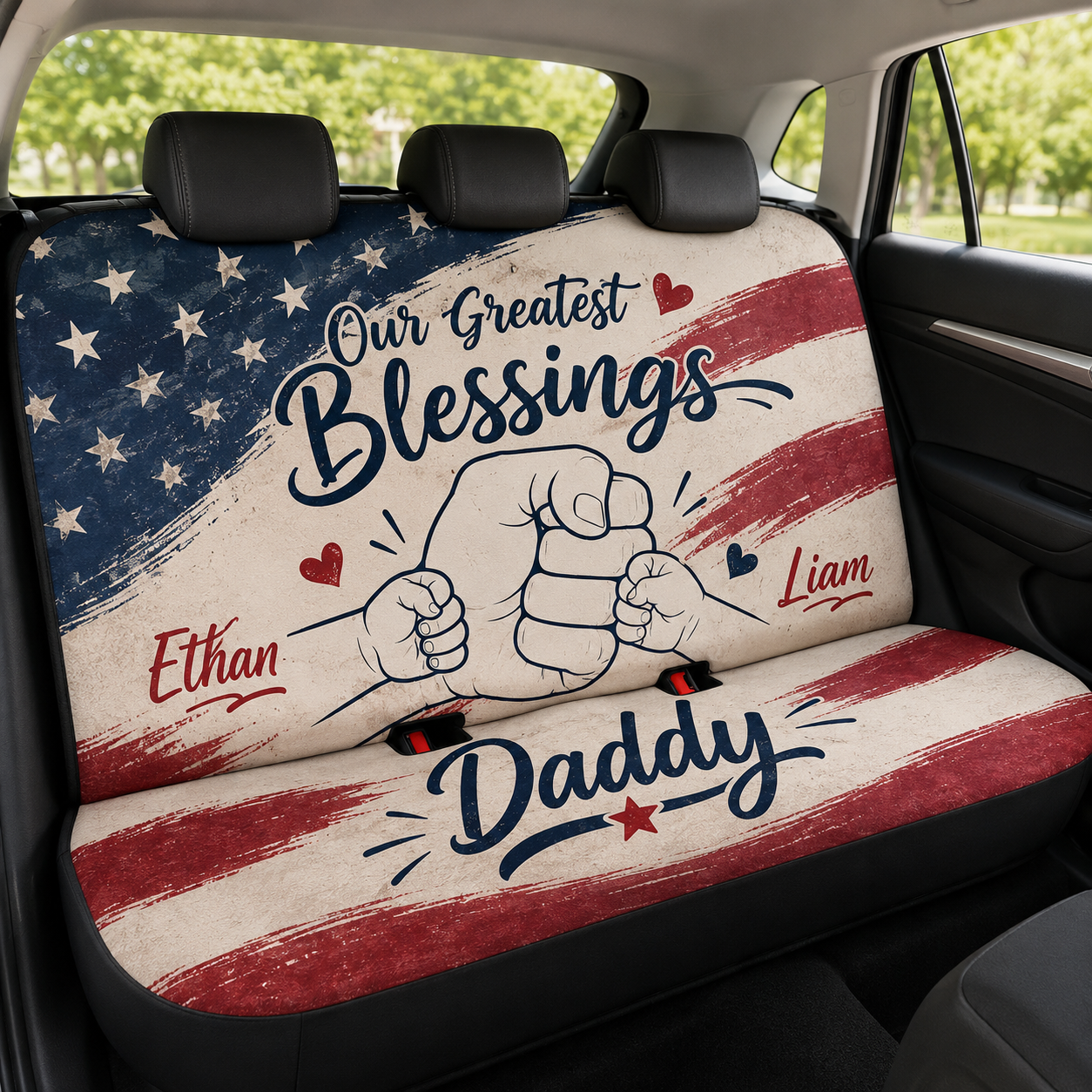 Personalized Blessings Daddy Car Rear Seat Cover, Custom Back Seat Protector For Dad, Gift For Dad TOM99