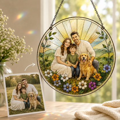 Custom Dad's Family Photo Stained Glass Suncatcher – Personalized Dad Gifts | Gift For Dad TOM99
