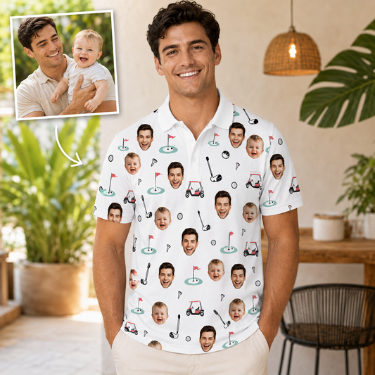 Custom Photo Dad Golf Polo Shirt, Personalized Polo Shirt For Husband Dad Grandfather