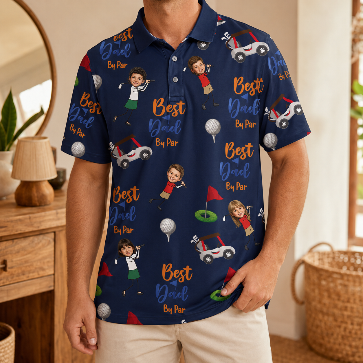 Custom Photo Best Dad By Par Polo Shirt, Personalized Polo Shirt For Husband Dad Grandfather TOM99