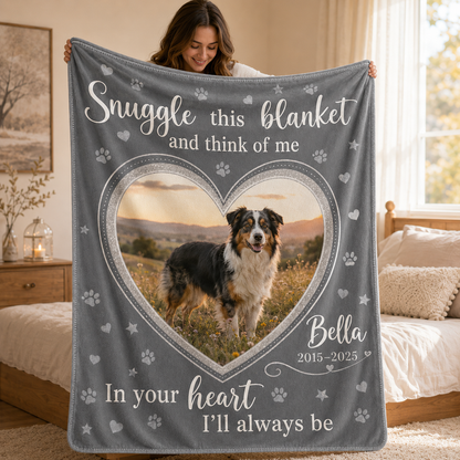 Custom Photo Dog Memorial In My Heart Blanket, Personalized Dog Lovers Gifts | Gift For Dog Lovers TOM99