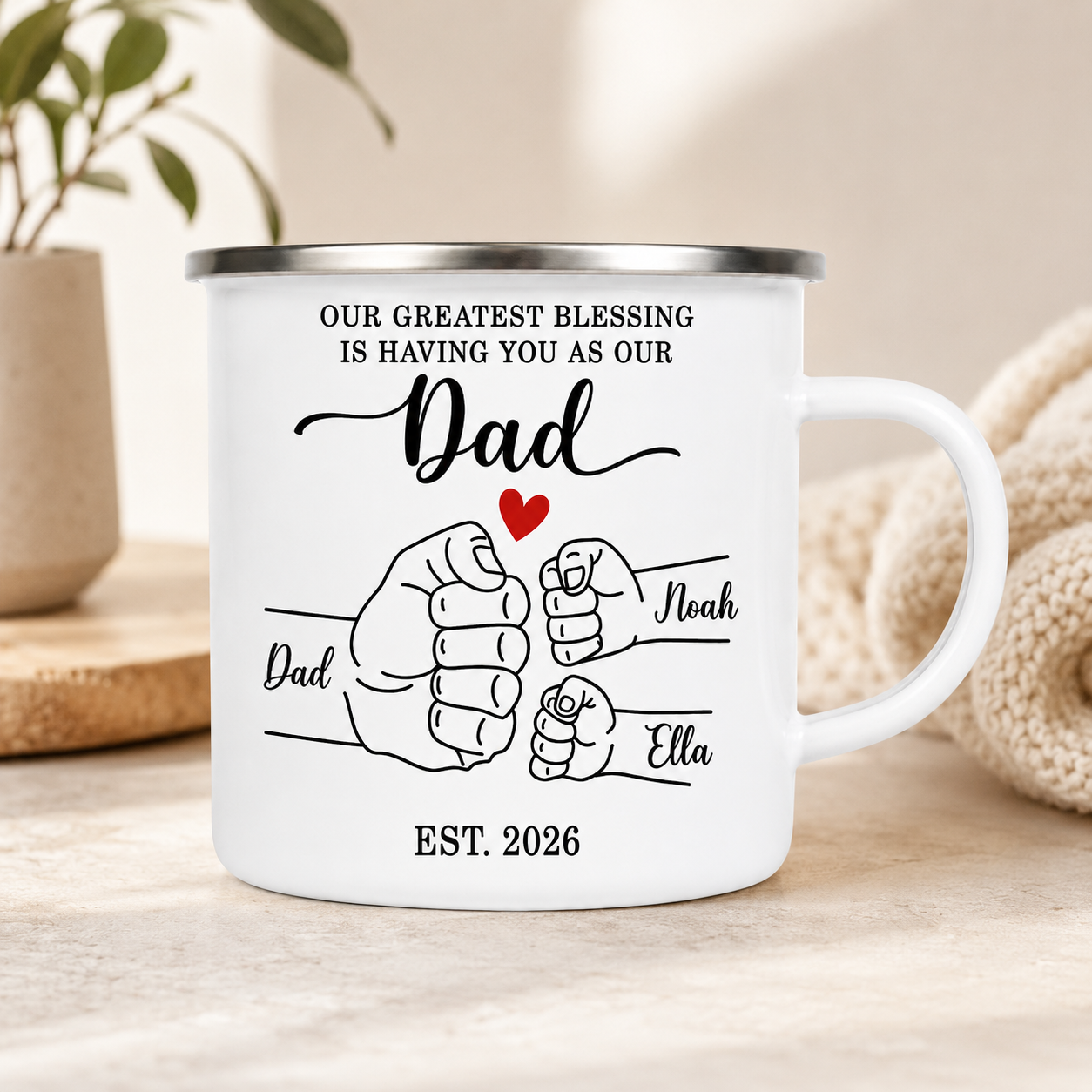 Personalized Dad Bump Camp Mug 12oz, Custom Dad Enamel Cup, Gift For Dad TOM99