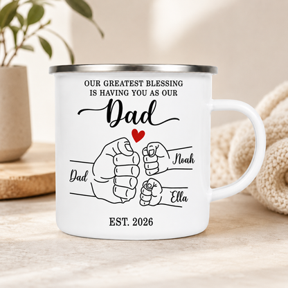 Personalized Dad Bump Camp Mug 12oz, Custom Dad Enamel Cup, Gift For Dad TOM99