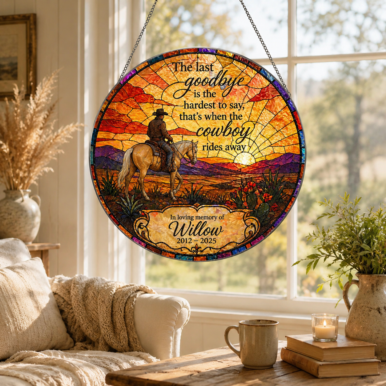 Custom Photo Horse Memories Stained Glass Suncatcher – Personalized Horse Lover Gifts | Gift For Horse Lover TOM99