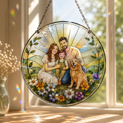 Custom Dad's Family Photo Stained Glass Suncatcher – Personalized Dad Gifts | Gift For Dad TOM99