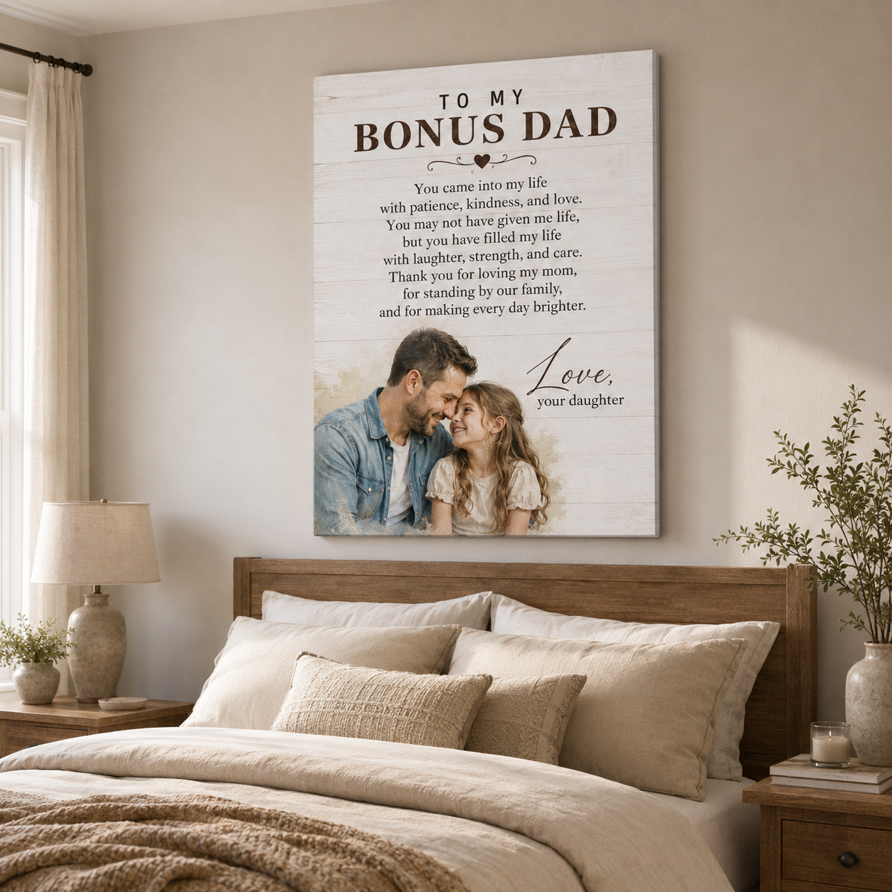 Custom Photo To My Bonus Dad Canvas Wall Art - Custom Gift For Dad TOM99