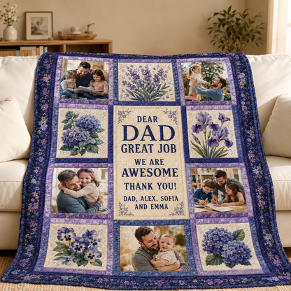 Custom Dad Thank You Photo Blanket, Personalized Dad Gifts | Gift For Dad TOM99